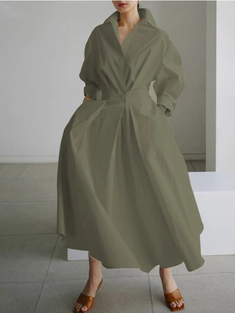 Années 40 Robe Chemise Trapèze Vintage Popeline