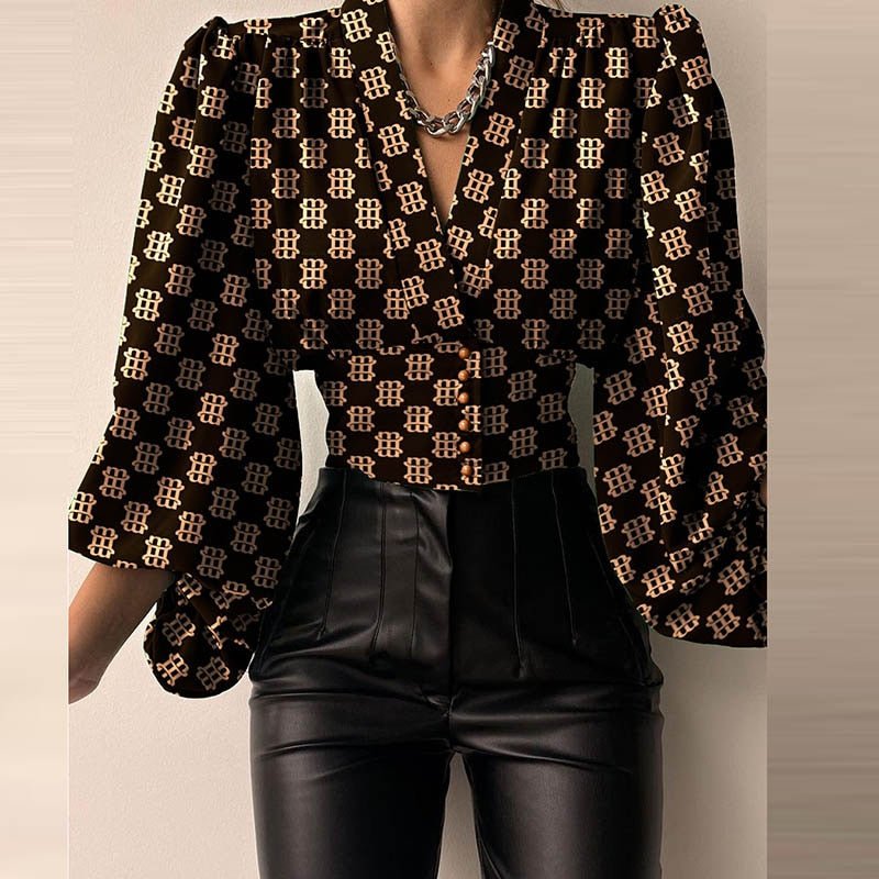 Blouse à bouton manches bouffantes | Mode en ligne - Shein Blouse à bouton manches bouffantes | Mode en ligne - Shein