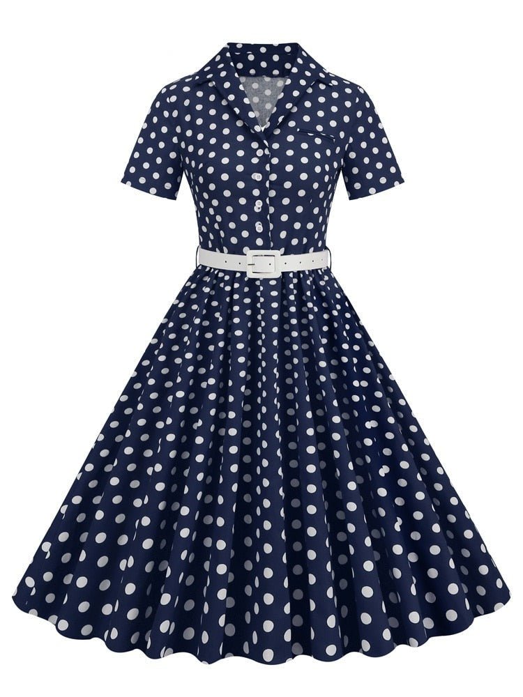 Années 50 Robe Business Évasée À Pois Julia