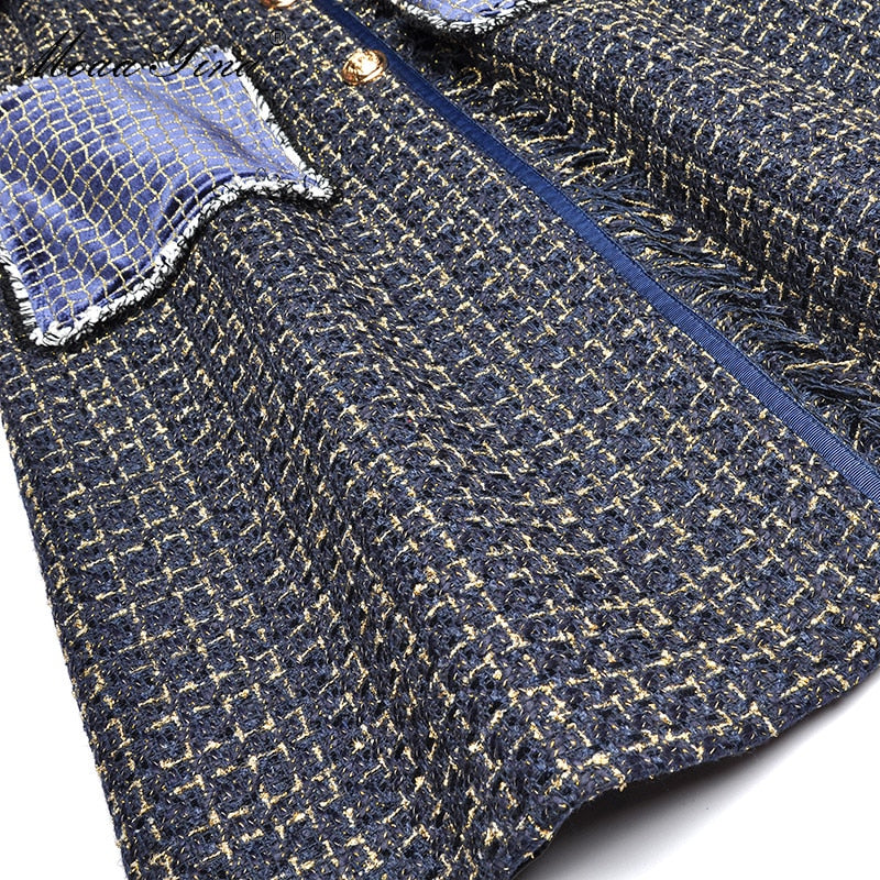 Années 70 Manteau Tweed Chanel Broderie Rétro Noir et Bleu Marine - Ma Penderie Vintage