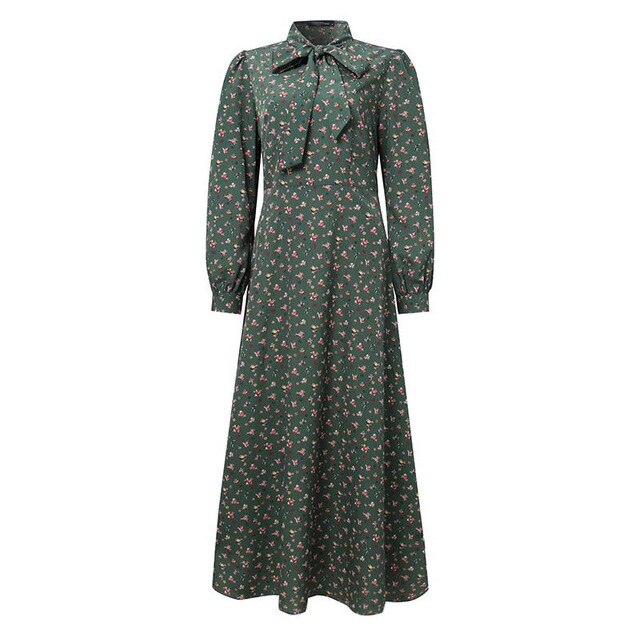 Années 40 Robe Longue Imprimé Floral Liberty Kate Vert - Ma Penderie Vintage