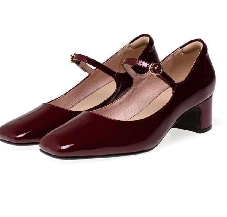 Années 60 Chaussures Cuir Rétro Mary Jane Bordeaux - Ma Penderie Vintage