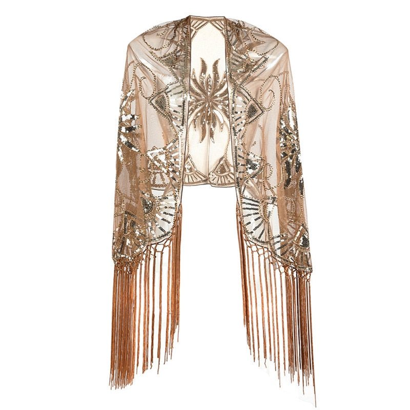 L'VOW Gatsby Écharpe pour femme des années 1920 à paillettes pour mariage Châle à franges, Doré et noir L'VOW Gatsby Écharpe pour femme des années 1920 à paillettes pour mariage Châle à franges, Doré et noir
