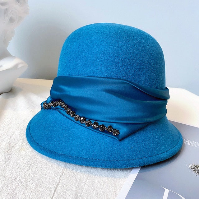 Années 40 Chapeau Cloche Bijoux Fedora Bleu - Ma Penderie Vintage